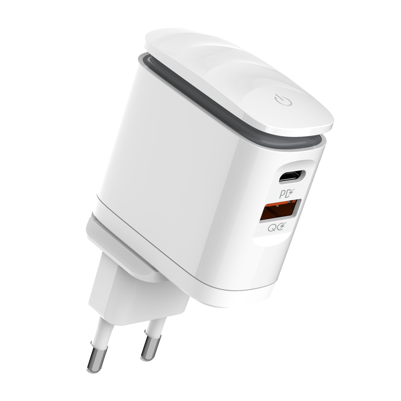 C107-C Fast  Charger with Night Lamp 25W with Type-C Cable White Color